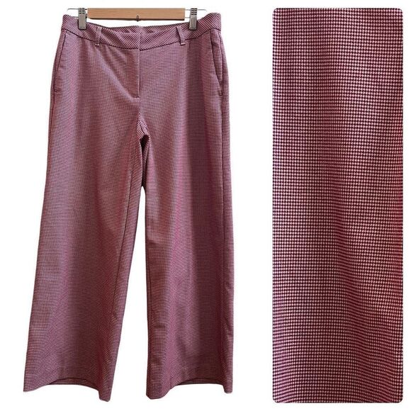 J Jill Red Tan Houndstooth Print Viscose Blend Wide Leg Crop Pant Size 8 - Picture 12 of 12
